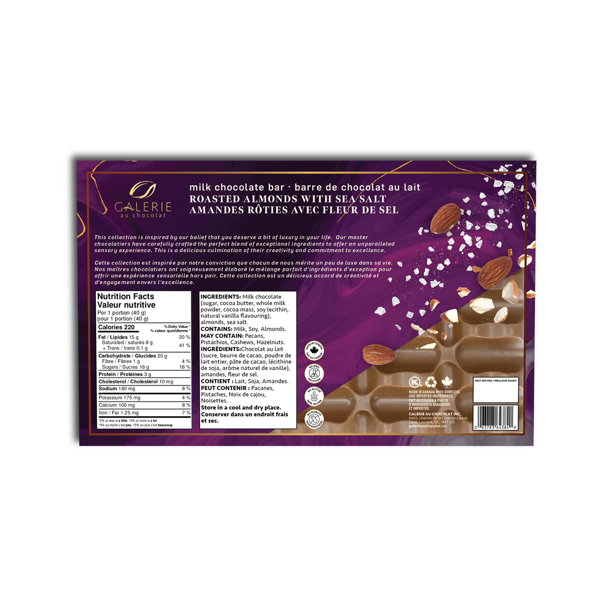 Chocolat au lait Amandes grillées et fleur de sel - 275 g